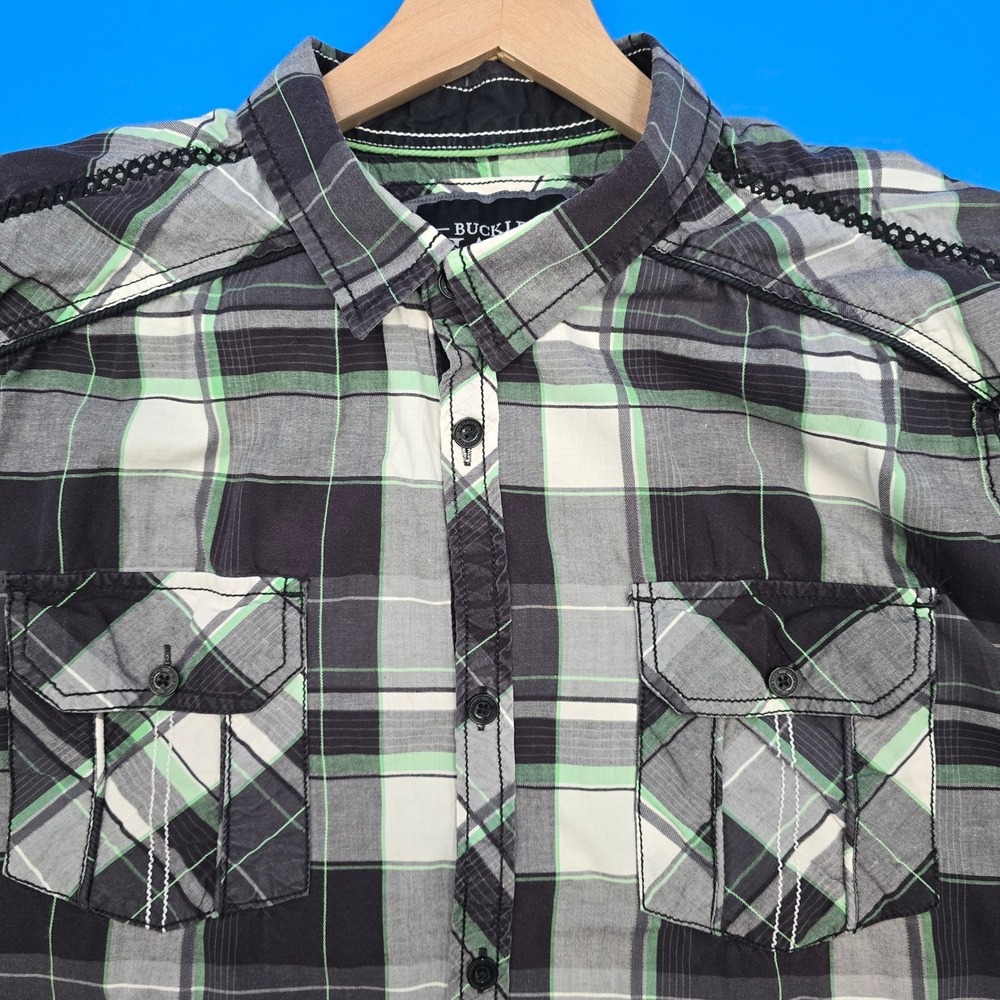 Buckle‎ Black Mens XL Green Plaid Western Button Down Shirt Long Sleeve Standard